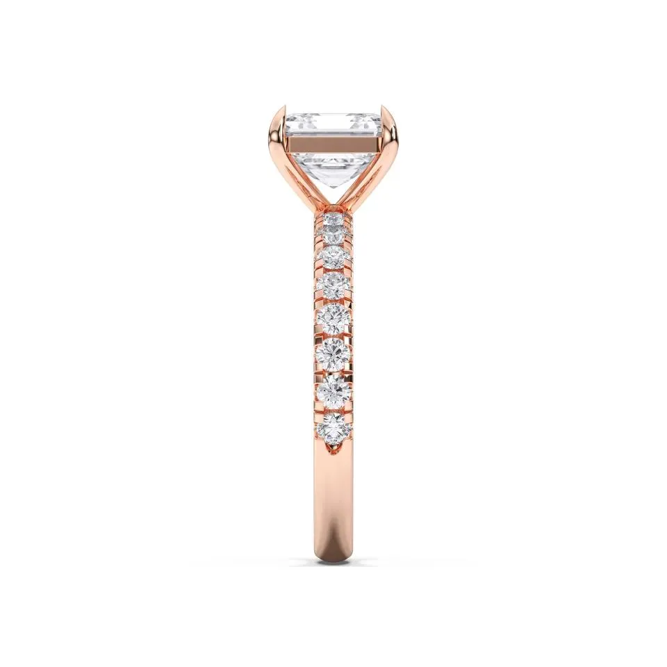 Rose gold Asscher Cut Sidestone Ring (thin)