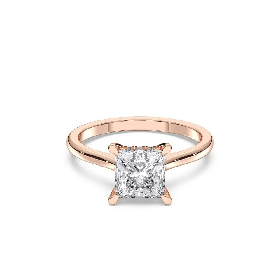 Rose gold Princess Cut Hidden Halo Ring