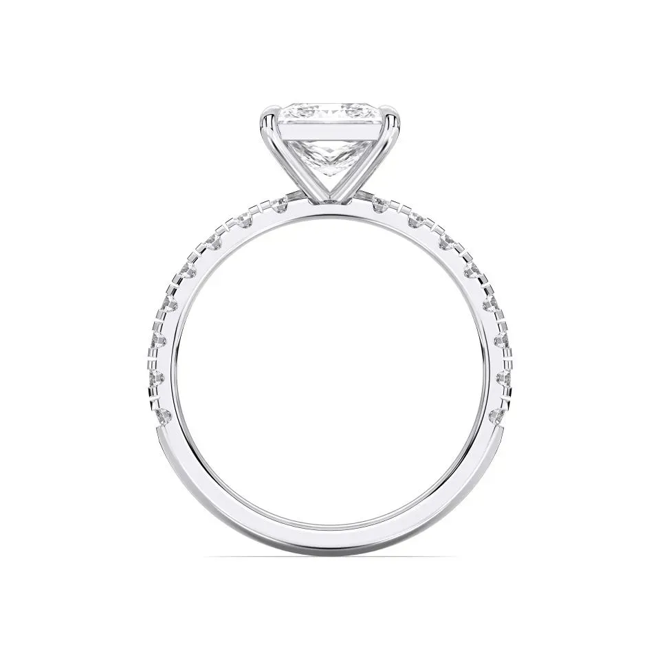 White gold Princess Cut Sidestone Ring (thin)