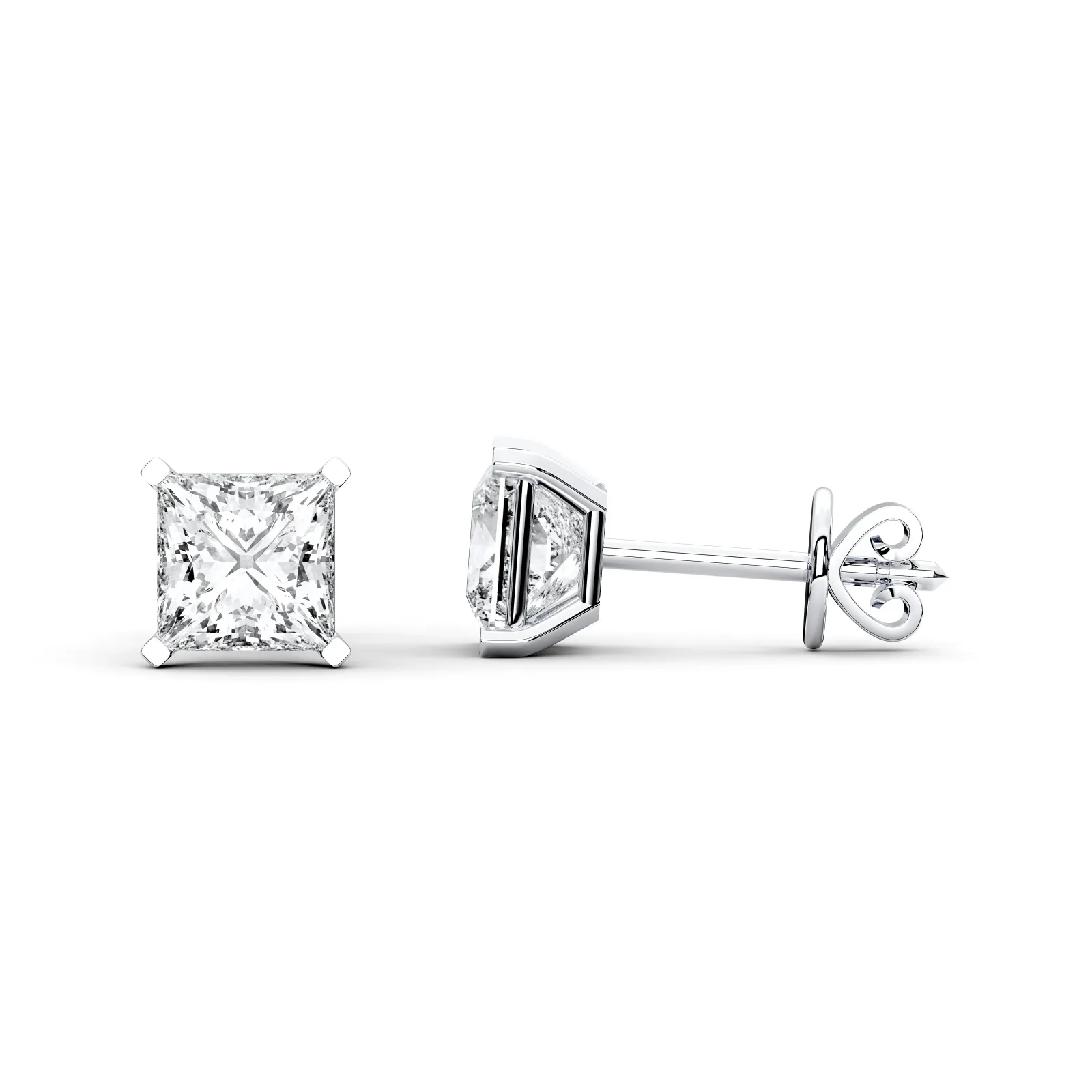 Platinum Princess Cut 4prong Basket Studs