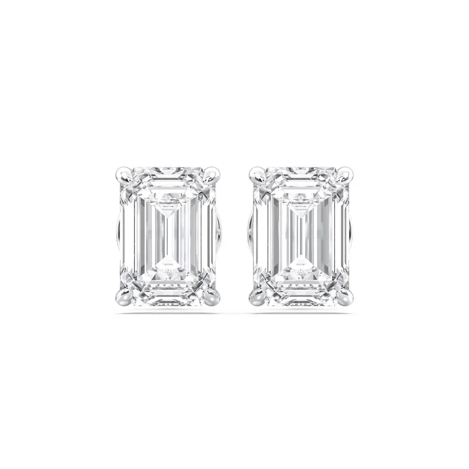 Platinum Emerald Cut 4prong Studs