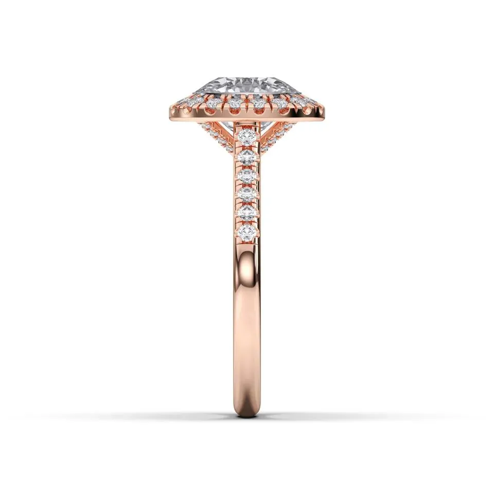 Rose gold Cushion Cut Flush Set Halo