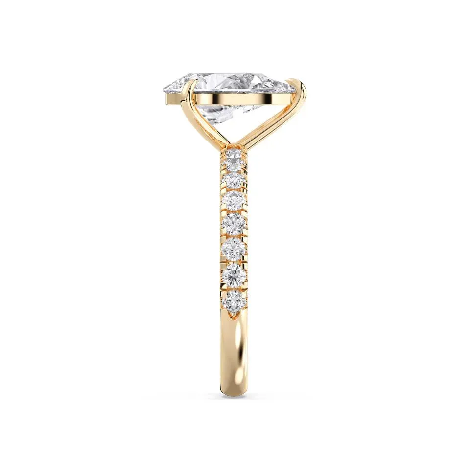 Yellow gold Pear Cut Sidestone Ring (thin)
