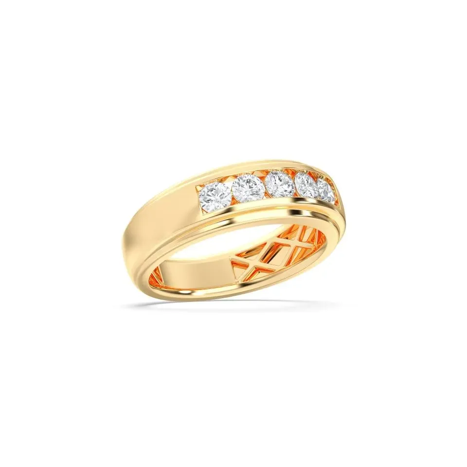Yellow gold Mens 5stone Wedding Band