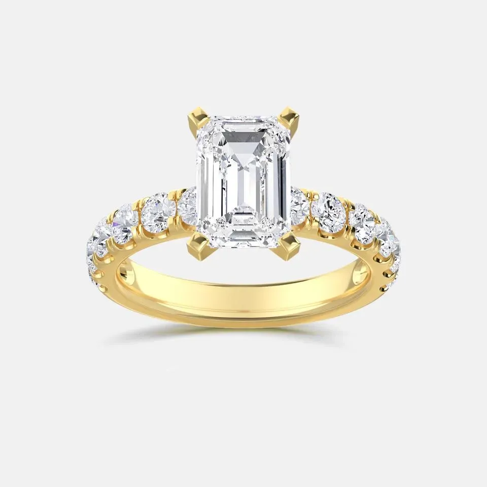 Yellow gold Emerald Cut Sidestone Ring (thin)