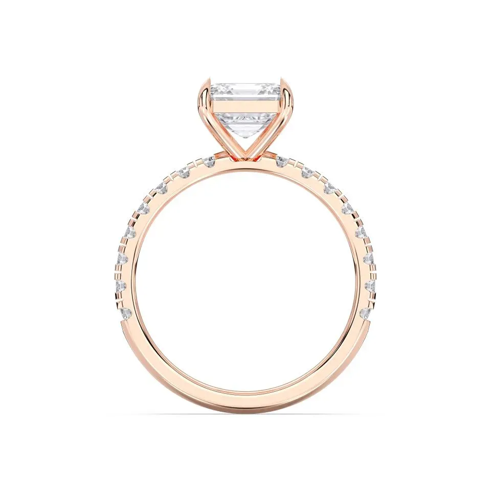 Rose gold Asscher Cut Sidestone Ring (thin)