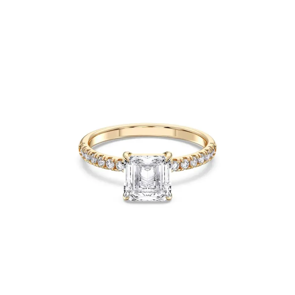 Yellow gold Asscher Cut Sidestone Ring (thin)