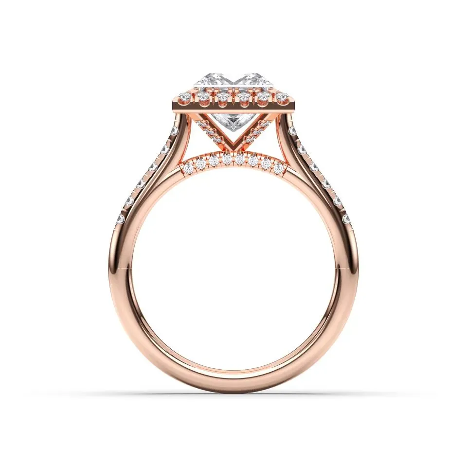 Rose gold Princess Cut Flush Set Halo
