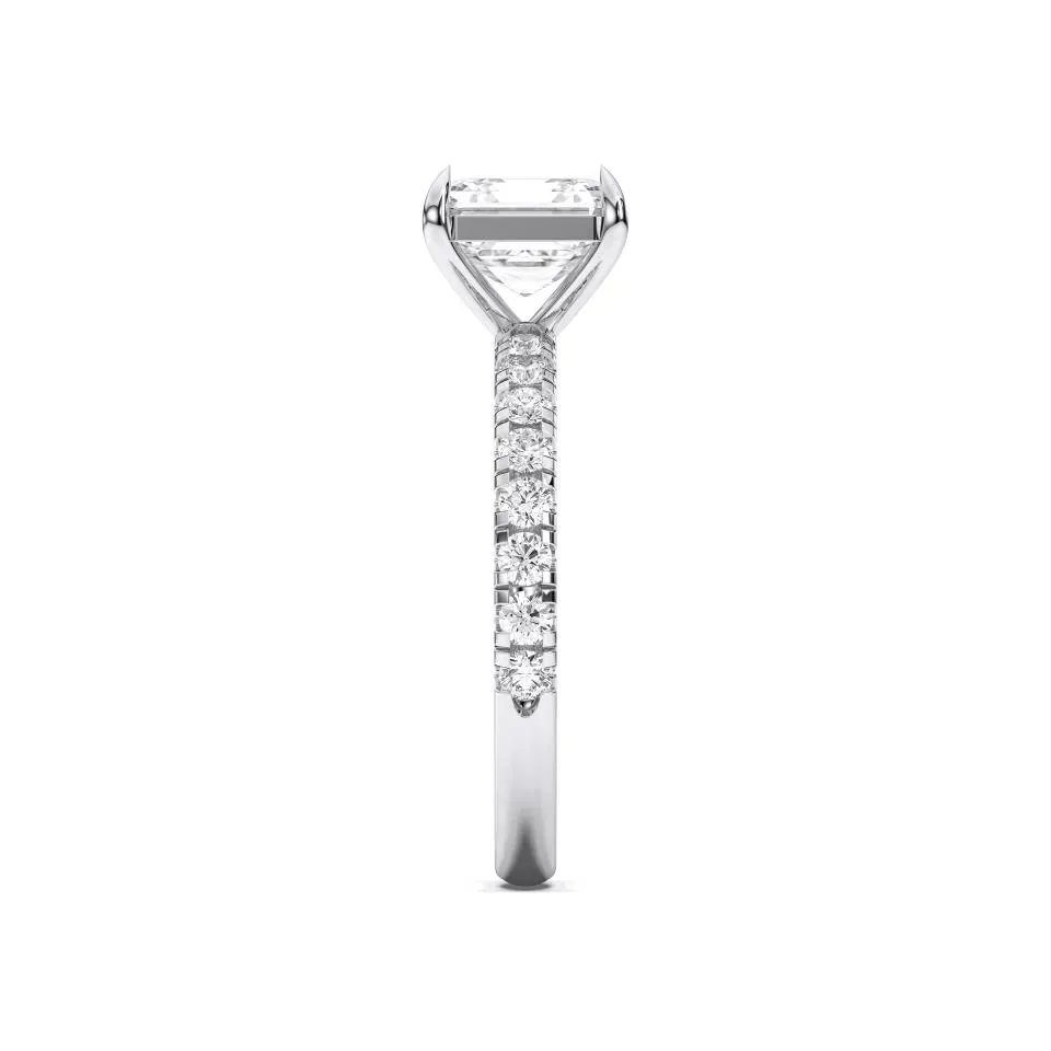White gold Asscher Cut Sidestone Ring (thin)