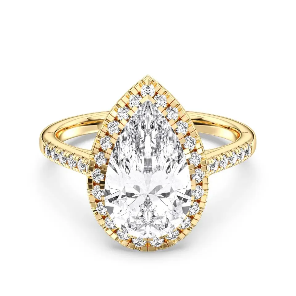 Yellow gold Pear Cut Flush Set Halo