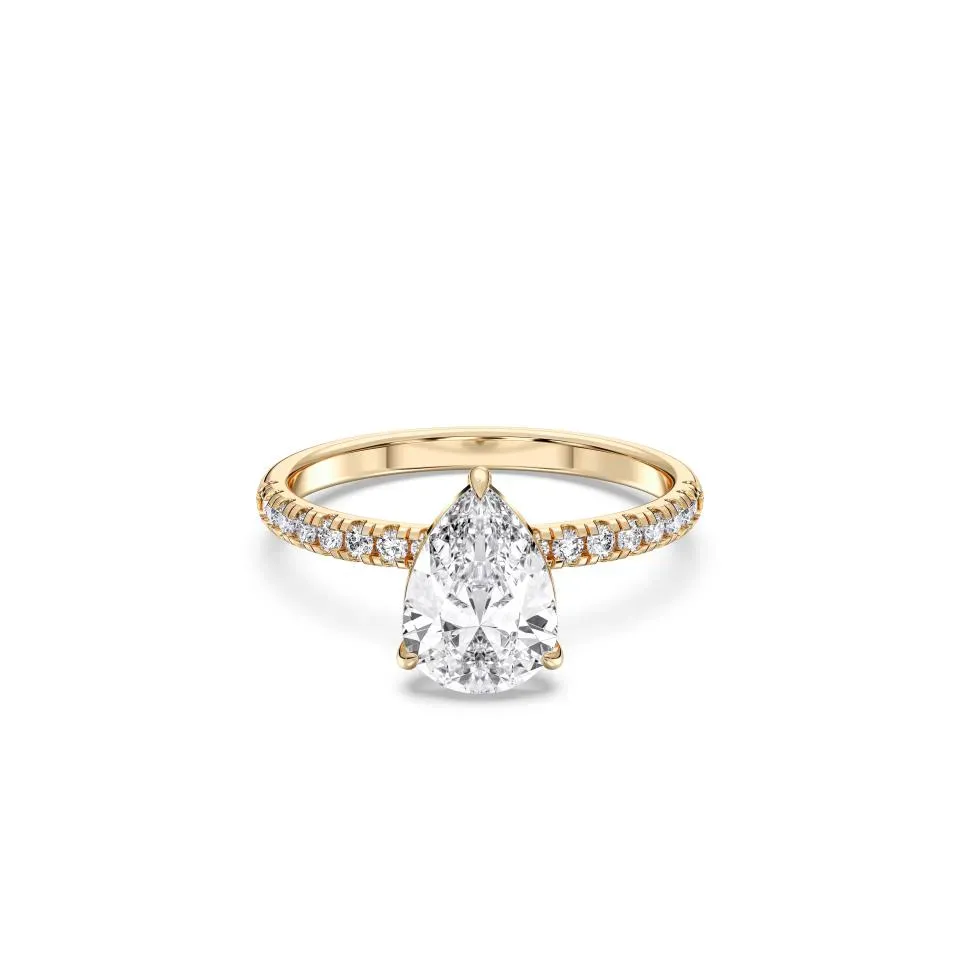 Yellow gold Pear Cut Sidestone Ring (thin)
