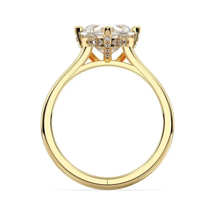 Yellow gold Heart Cut Hidden Halo Ring