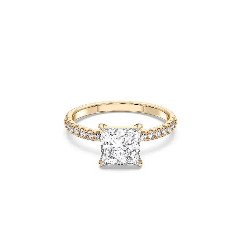 Yellow gold Princess Cut Sidestone Ring (thin)