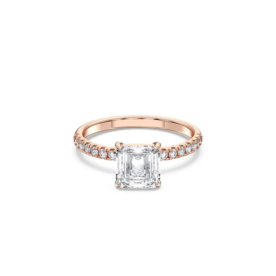Rose gold Asscher Cut Sidestone Ring (thin)