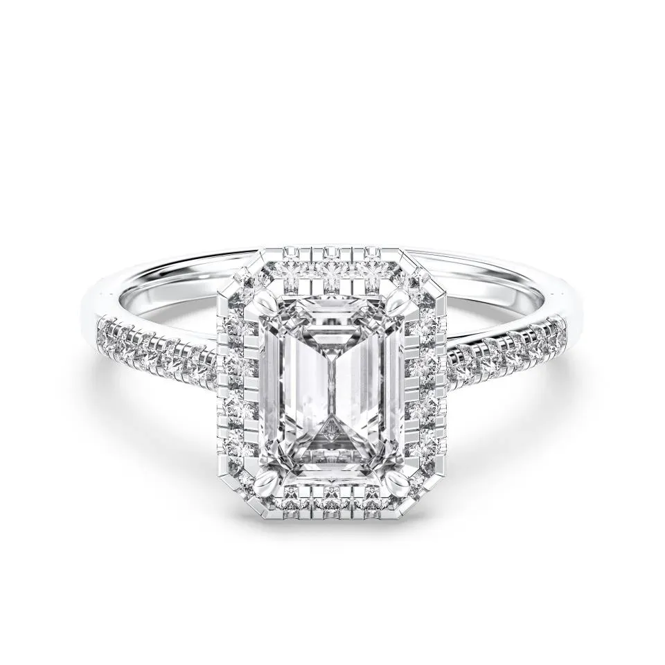 Platinum Emerald Cut Flush Set Halo