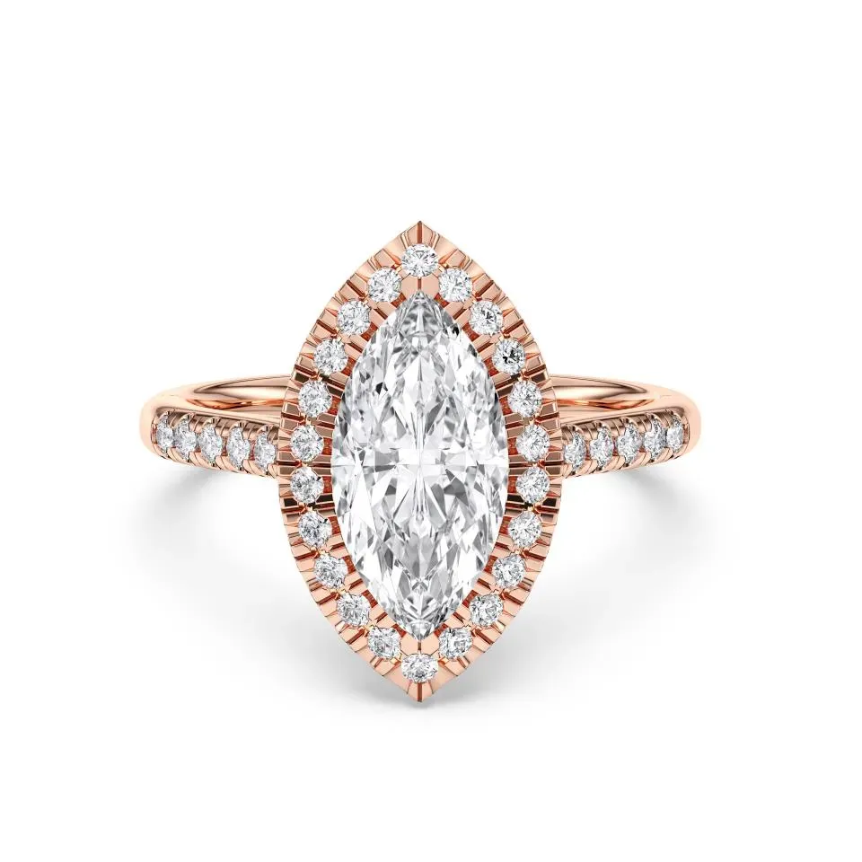 Rose gold Marquise Cut Flush Set Halo