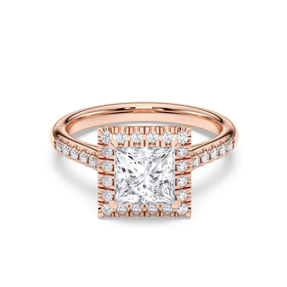 Rose gold Princess Cut Flush Set Halo