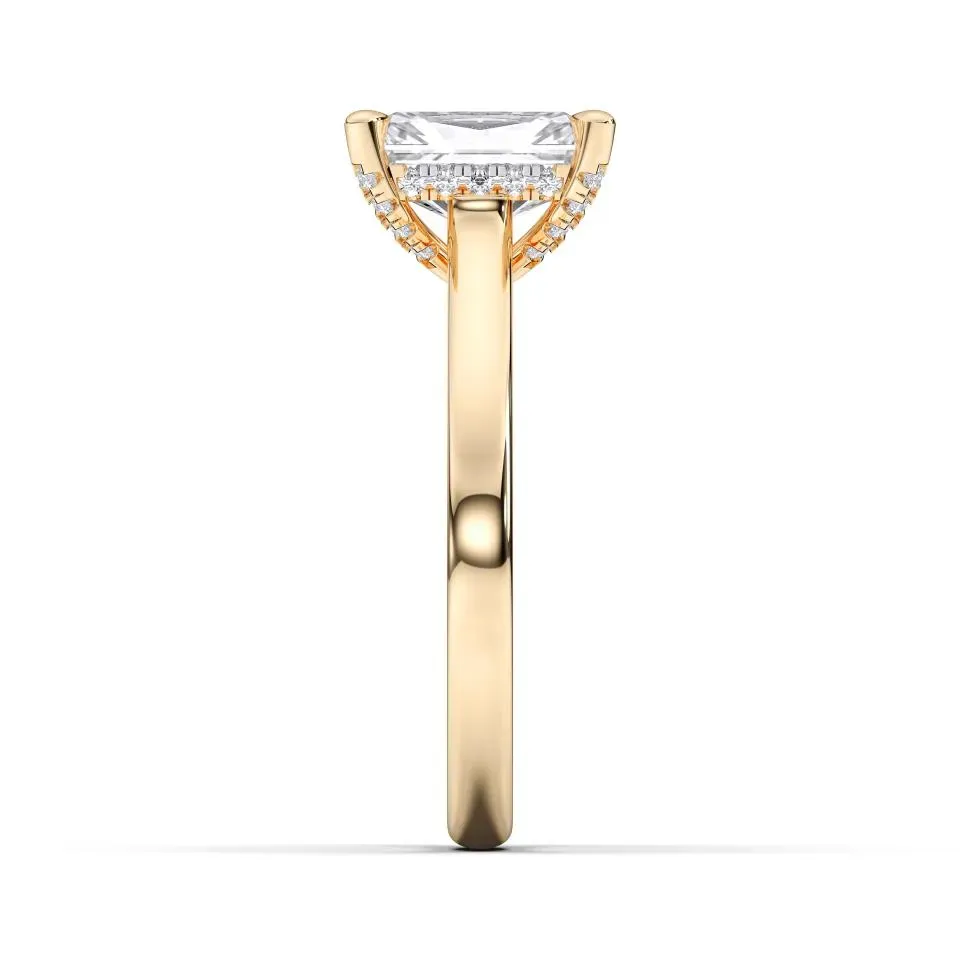 Yellow gold Radiant Cut Hidden Halo Ring