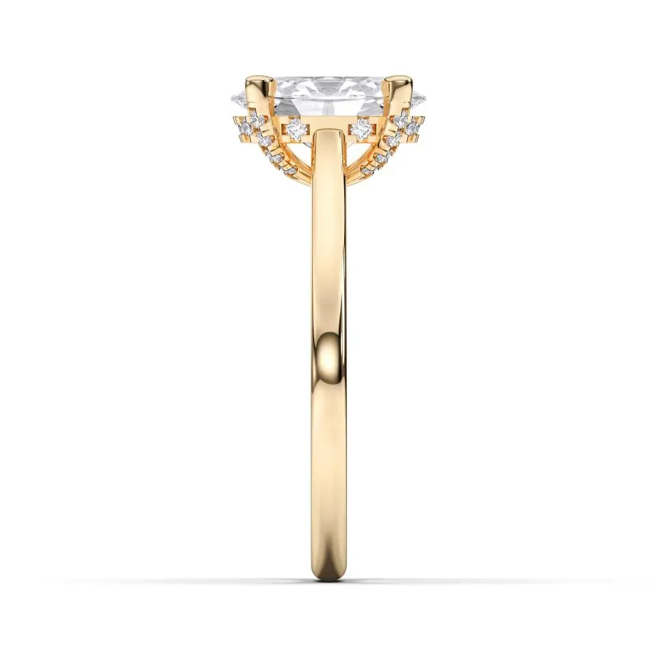 Yellow gold Oval Cut Hidden Halo Ring
