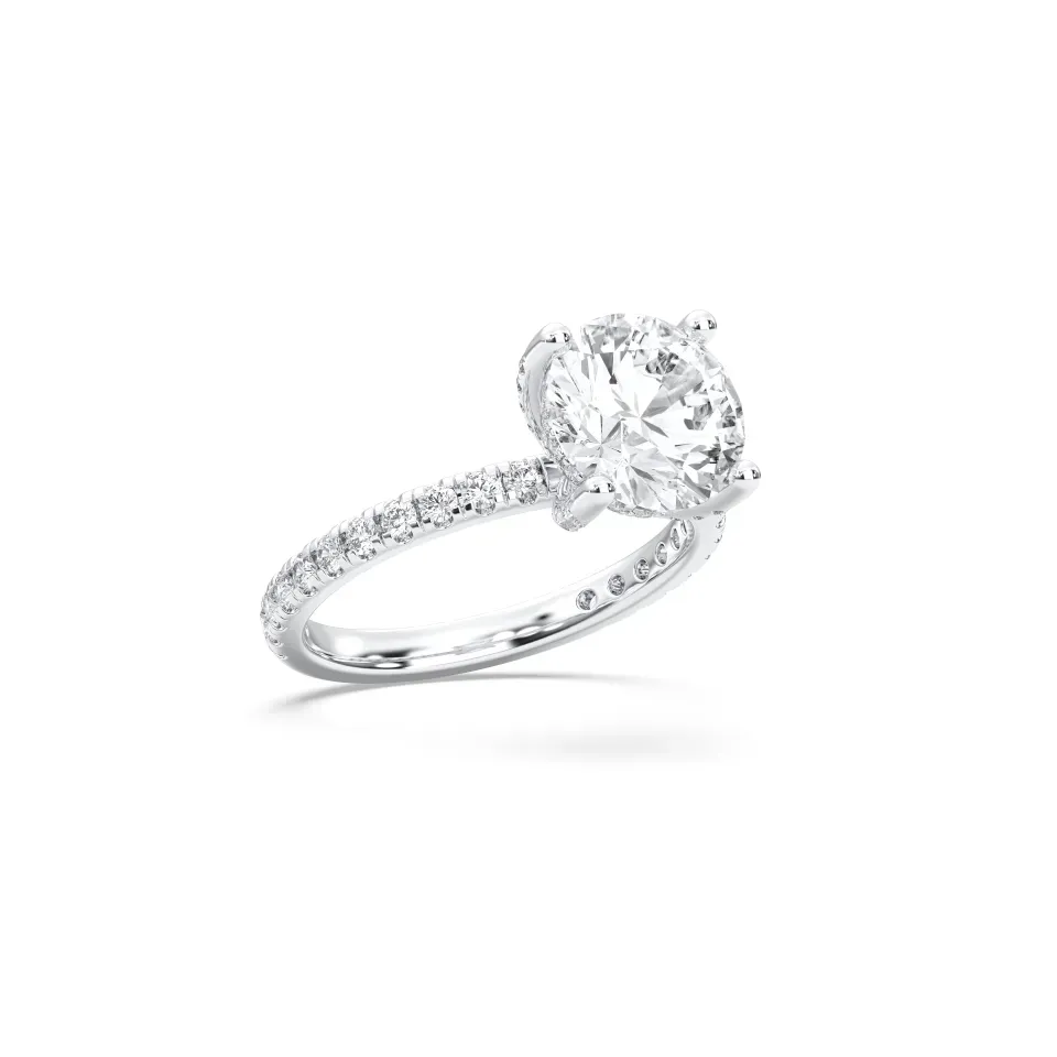 Platinum Round Cut Hidden Halo With Side Stone Pave Band Ring