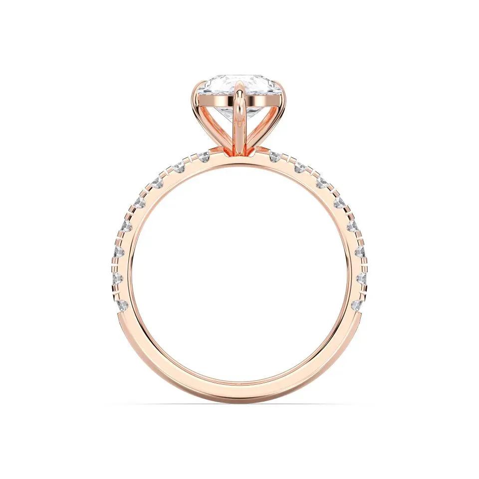 Rose gold Pear Cut Sidestone Ring (thin)