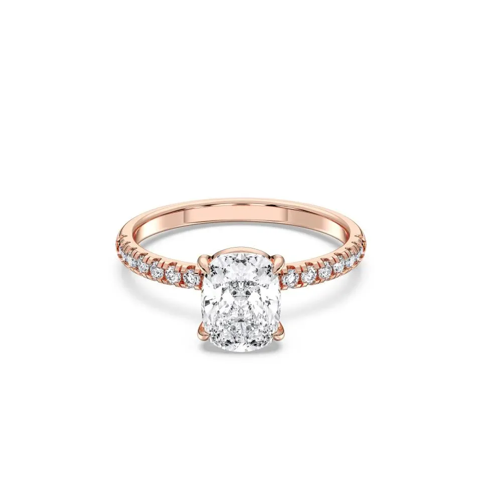 Rose gold Cushion Cut Sidestone Ring (thin)