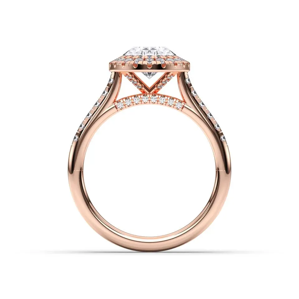 Rose gold Oval Cut Flush Set Halo
