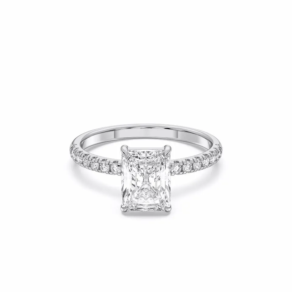 Silver Radiant Cut Sidestone Ring (thin)