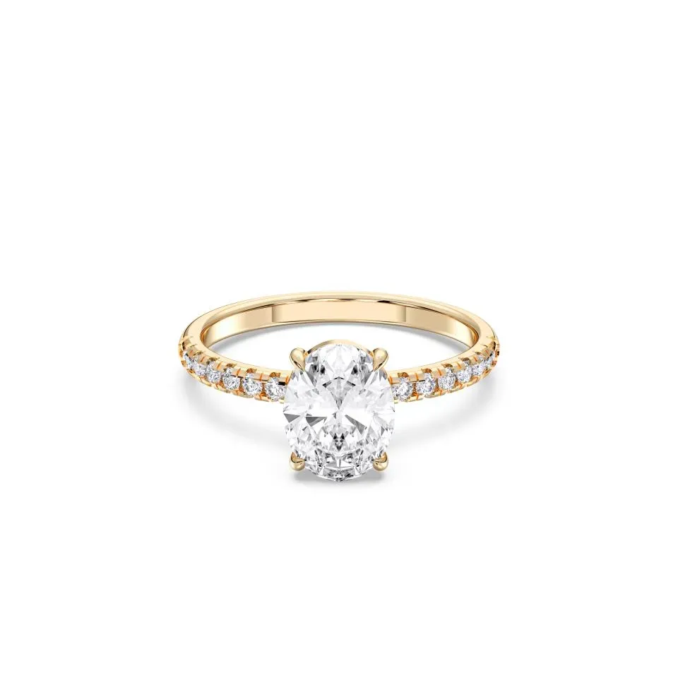 Yellow gold Oval Cut Sidestone Ring (thin)