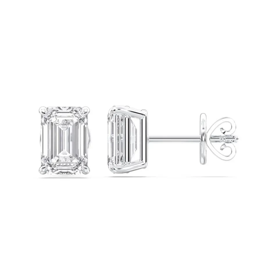 Silver Emerald Cut 4prong Studs