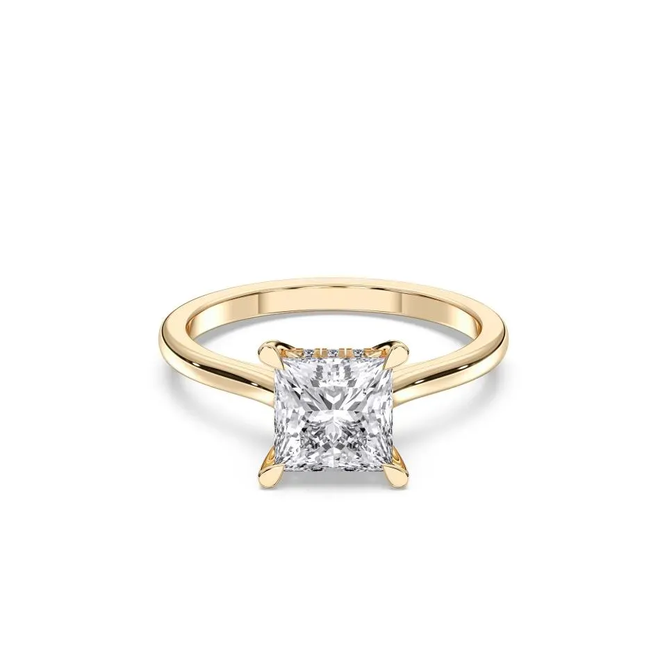 Yellow gold Princess Cut Hidden Halo Ring