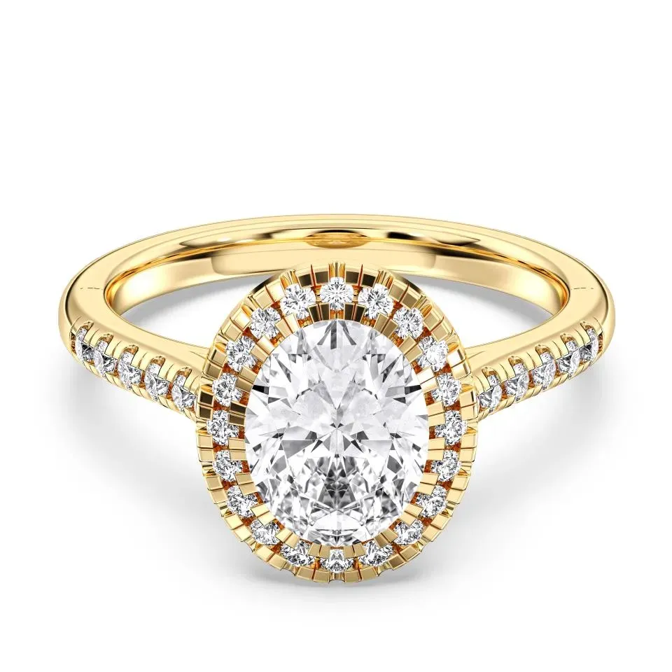 Yellow gold Oval Cut Flush Set Halo
