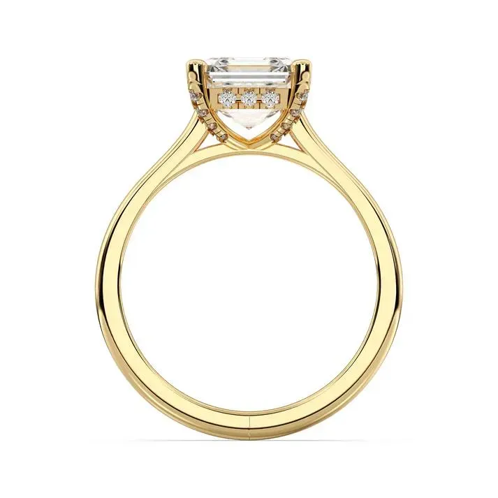 Yellow gold Asscher Cut Hidden Halo Ring