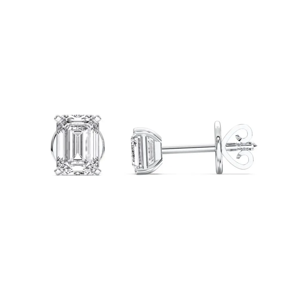 Platinum Emerald Cut 4prong Basket Studs