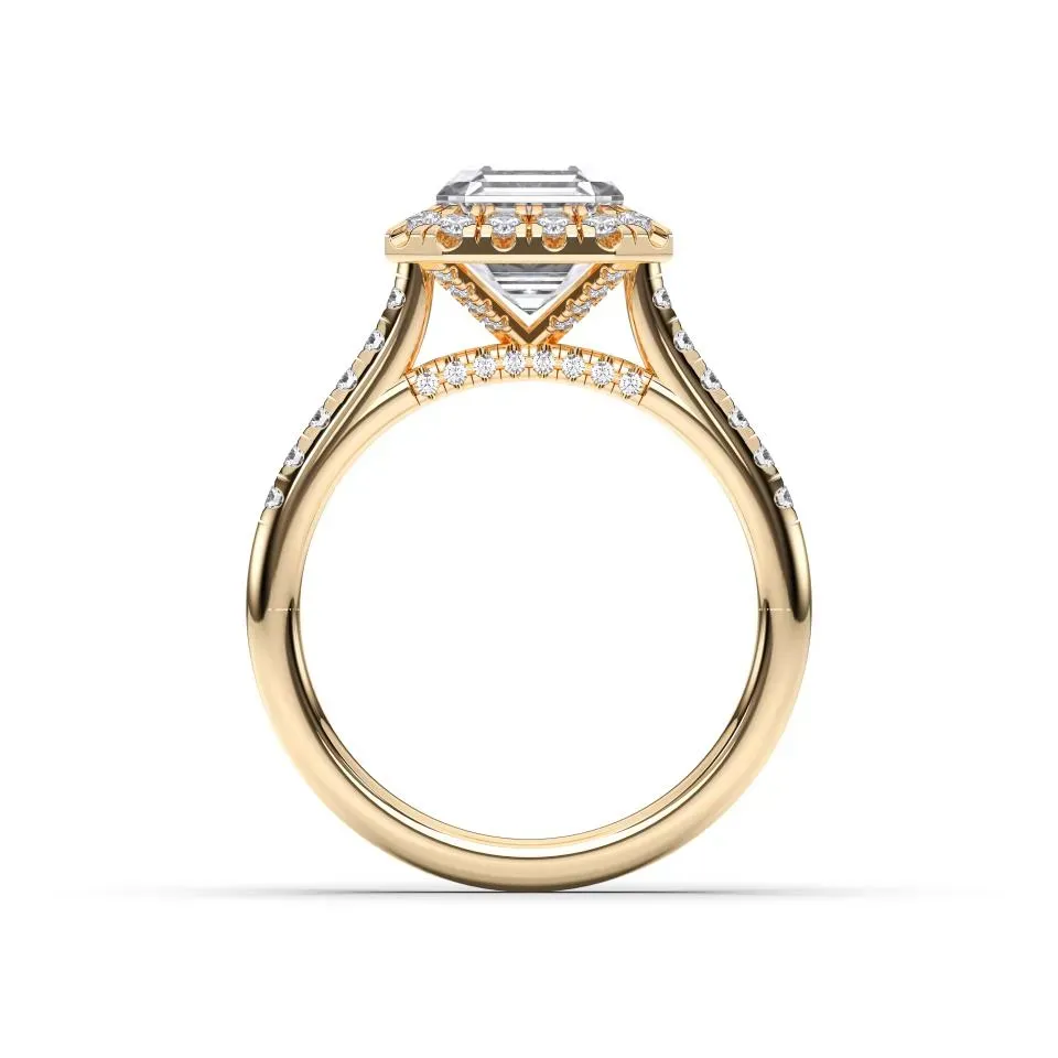 Yellow gold Asscher Cut Flush Set Halo