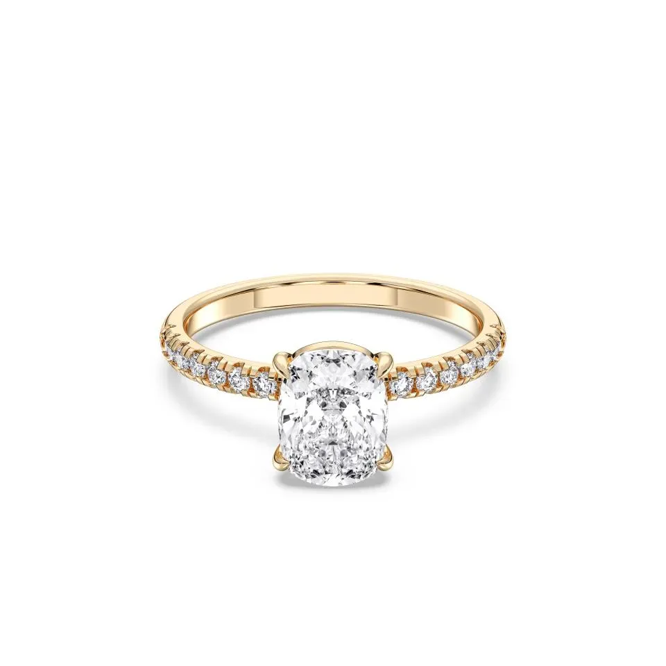 Yellow gold Cushion Cut Sidestone Ring (thin)