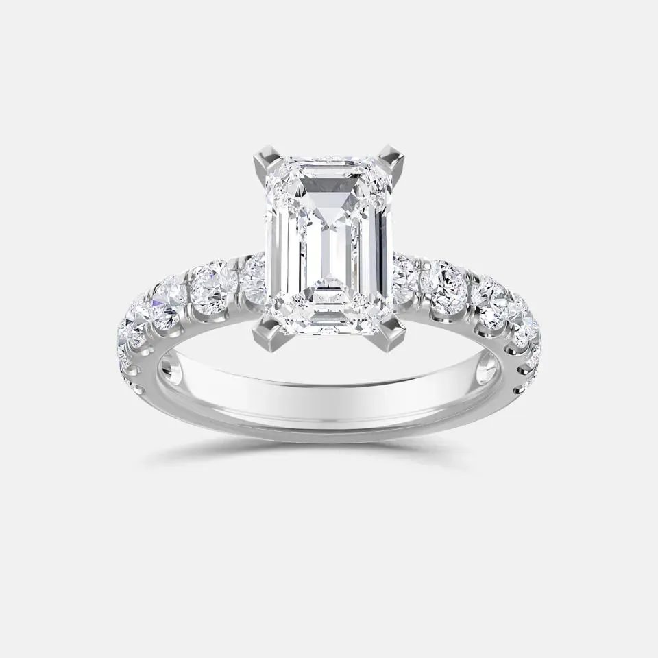 White gold Emerald Cut Sidestone Ring (thin)