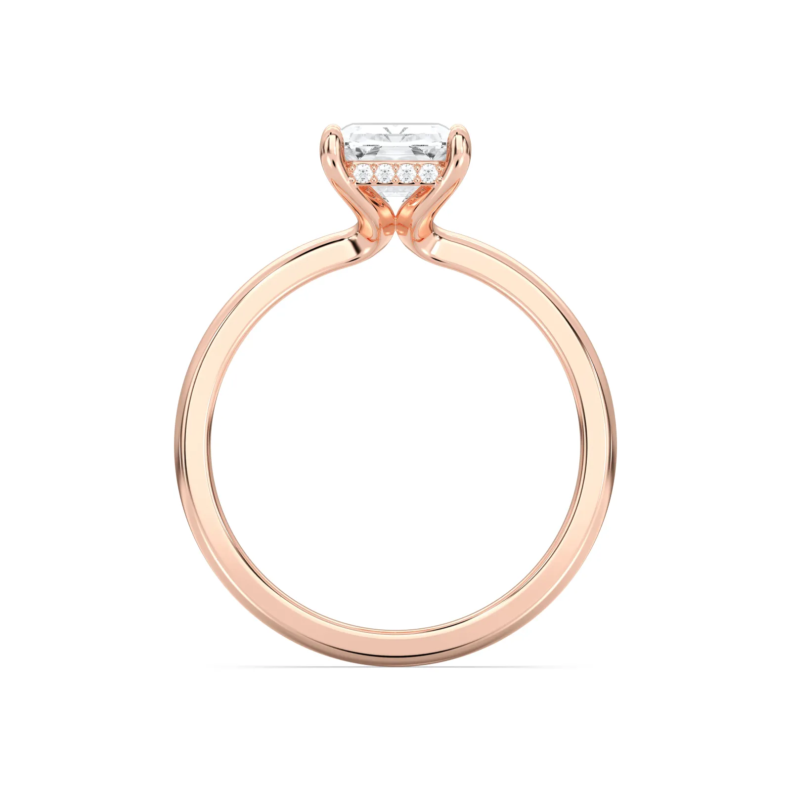 Rose gold Radiant Cut Classic Cathedral Hidden Halo Ring