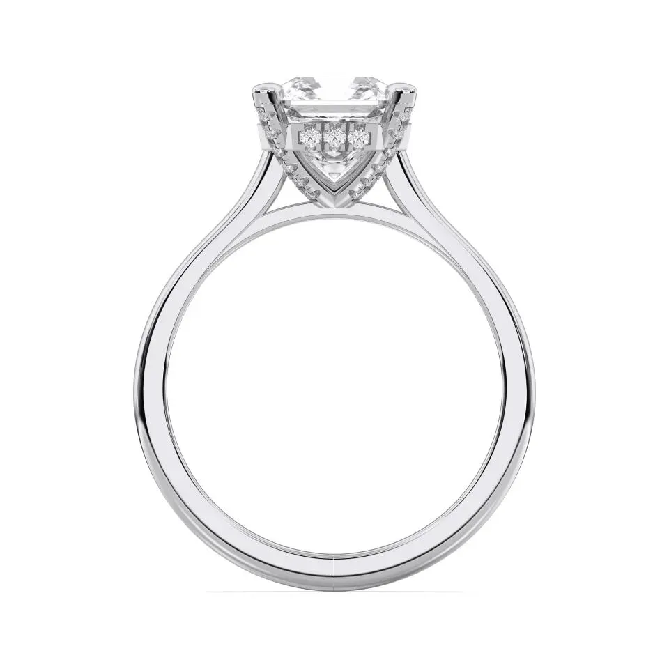 White gold Radiant Cut Hidden Halo Ring