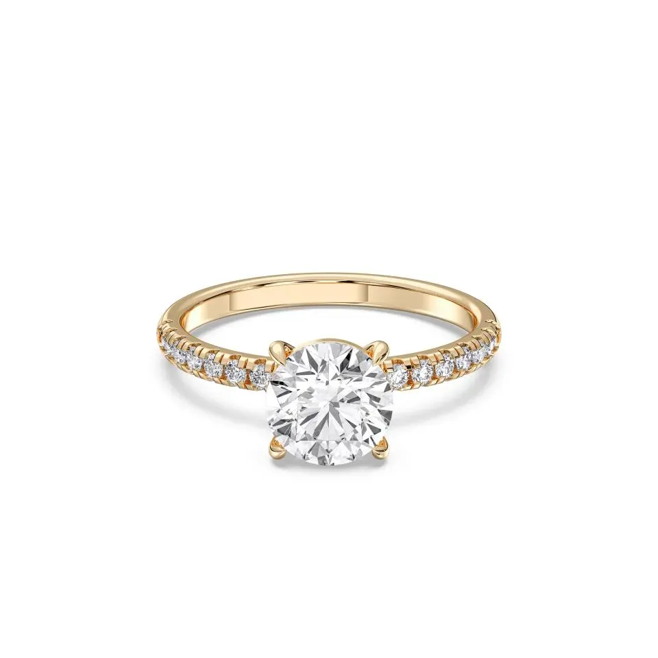 Yellow gold Round Cut Sidestone Ring (thin)