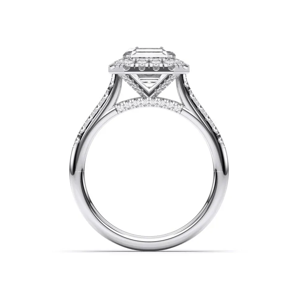 Platinum Asscher Cut Flush Set Halo