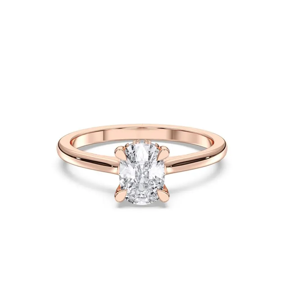 Rose gold Cushion Cut Hidden Halo Ring