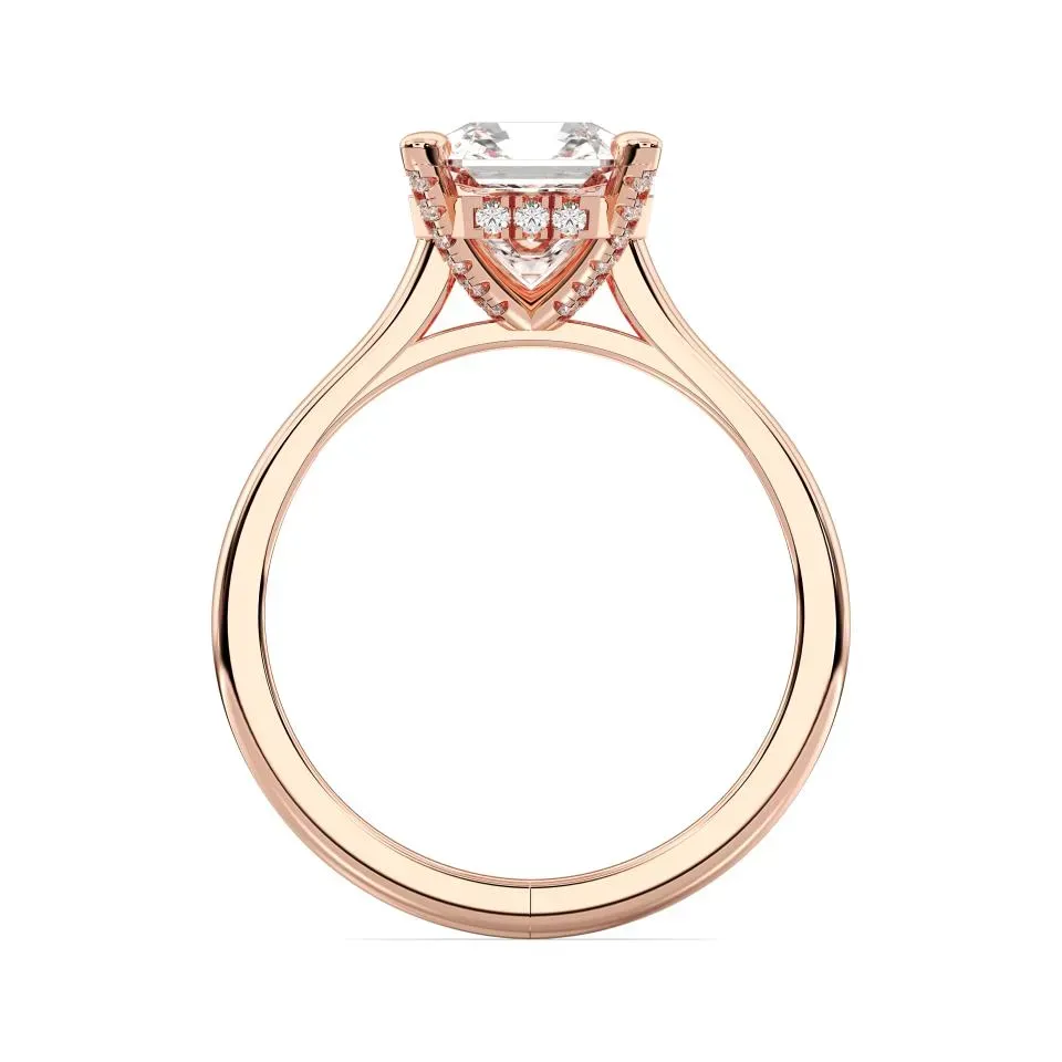 Rose gold Radiant Cut Hidden Halo Ring