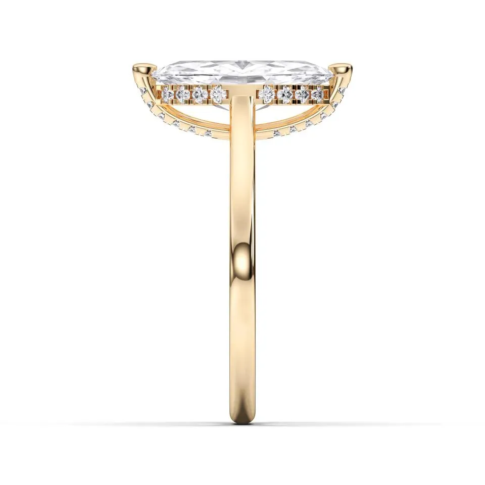 Yellow gold Marquise Cut Hidden Halo Ring