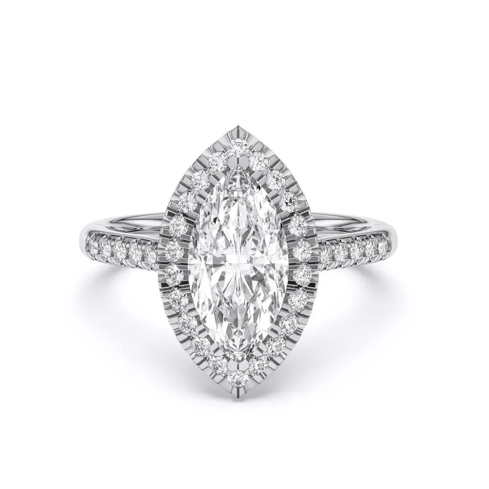 White gold Marquise Cut Flush Set Halo