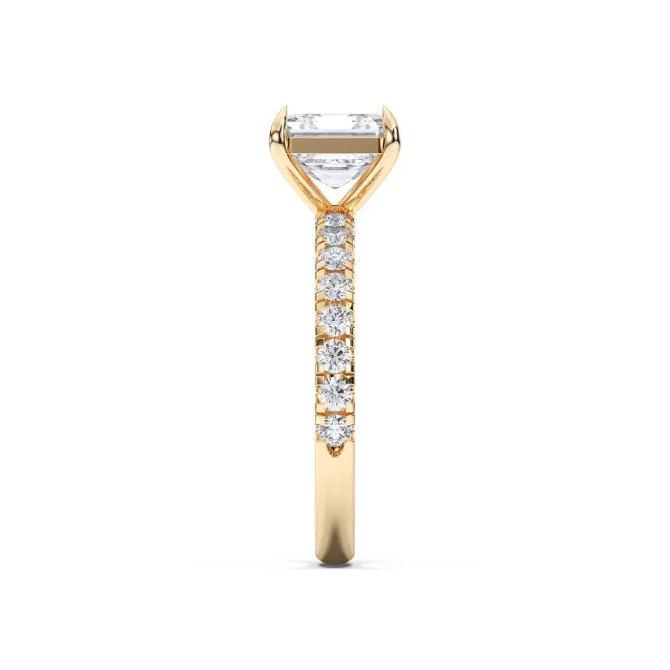Yellow gold Asscher Cut Sidestone Ring (thin)