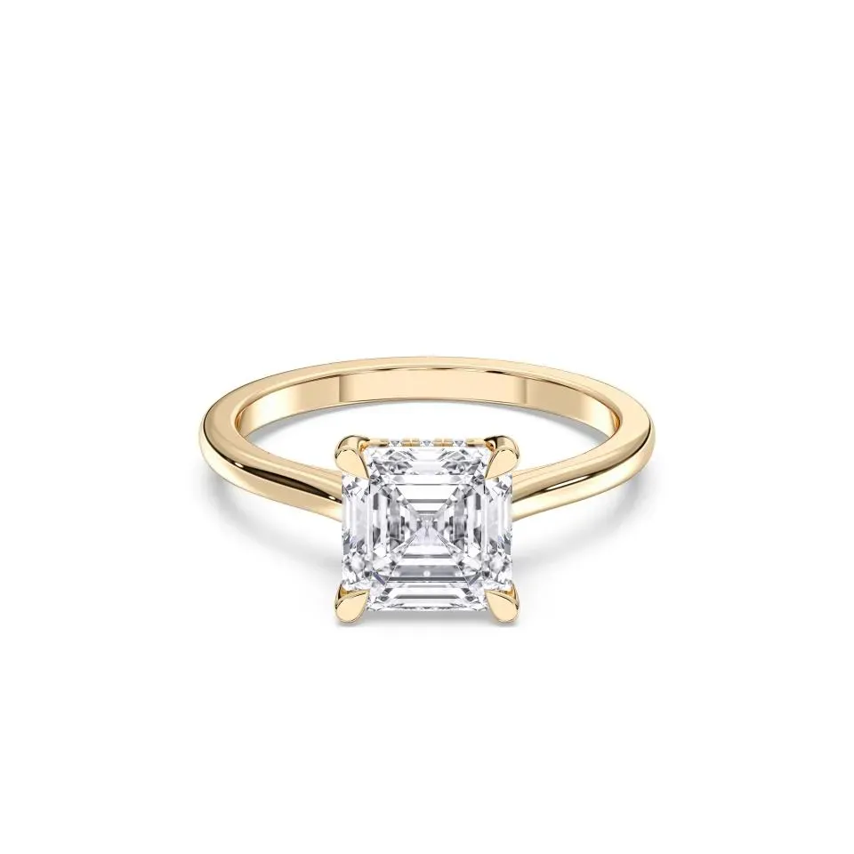 Yellow gold Asscher Cut Hidden Halo Ring