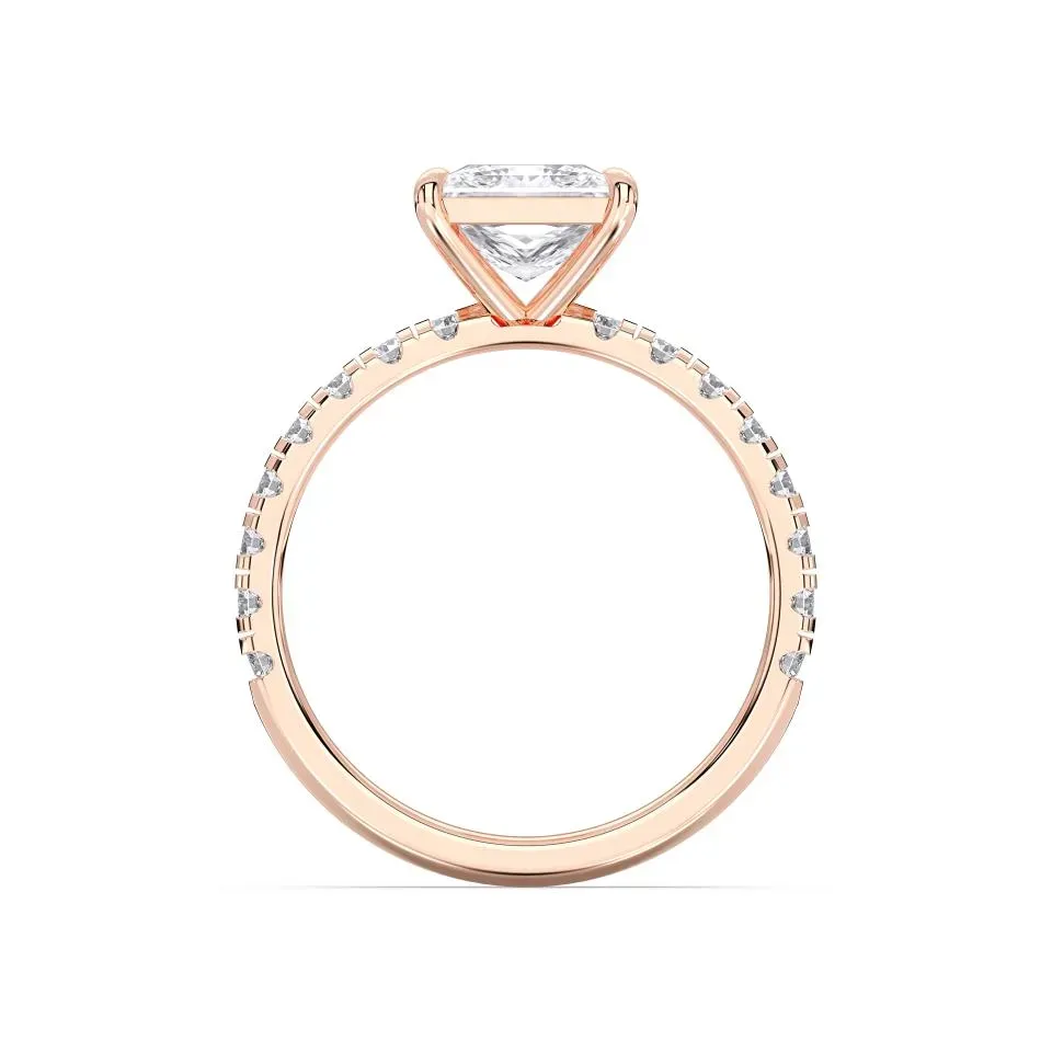 Rose gold Princess Cut Sidestone Ring (thin)