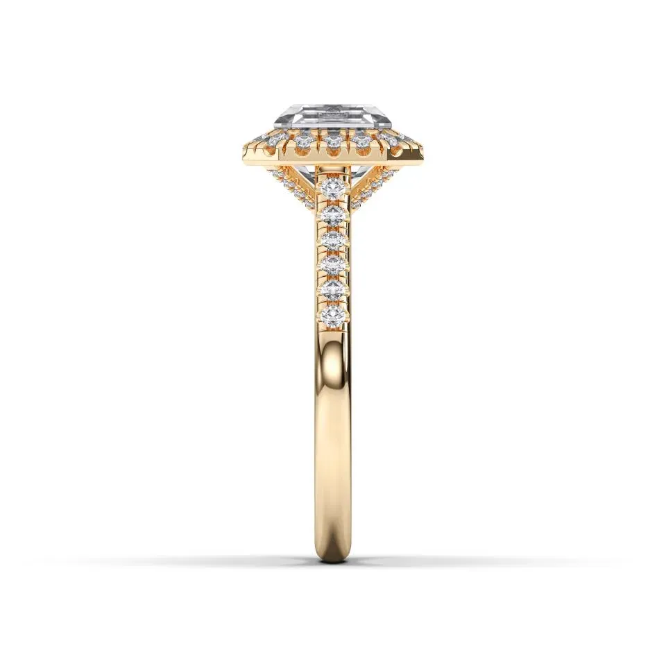 Yellow gold Asscher Cut Flush Set Halo