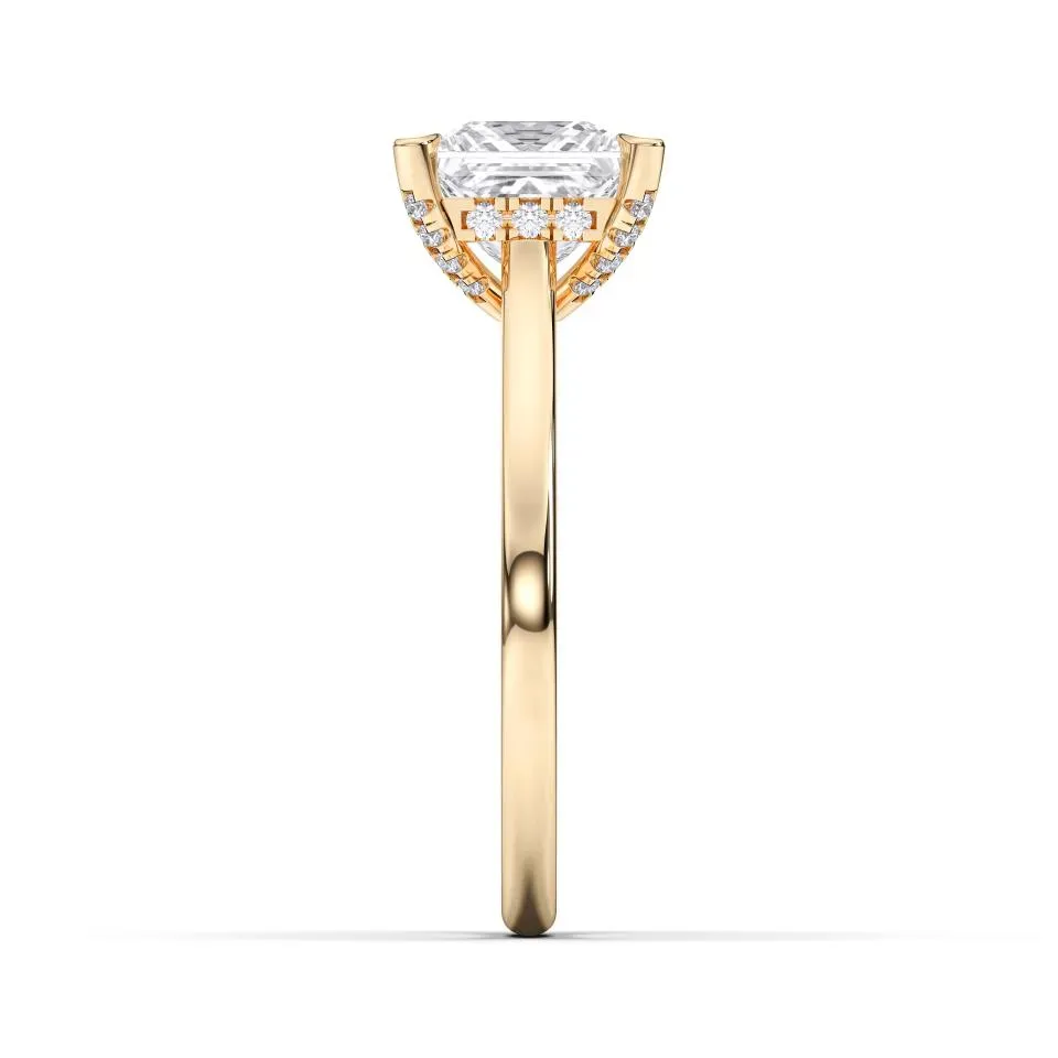 Yellow gold Princess Cut Hidden Halo Ring
